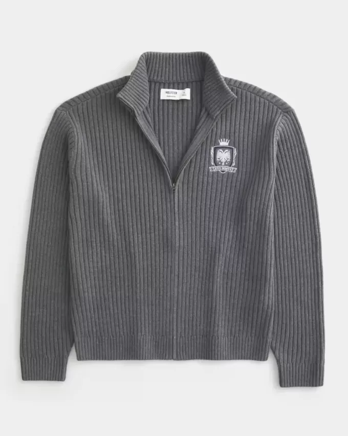 Relaxed Graphic Zip-Up Sweater