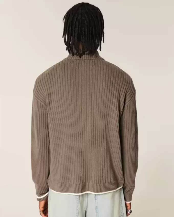 Relaxed Number Graphic Zip-Up Sweater