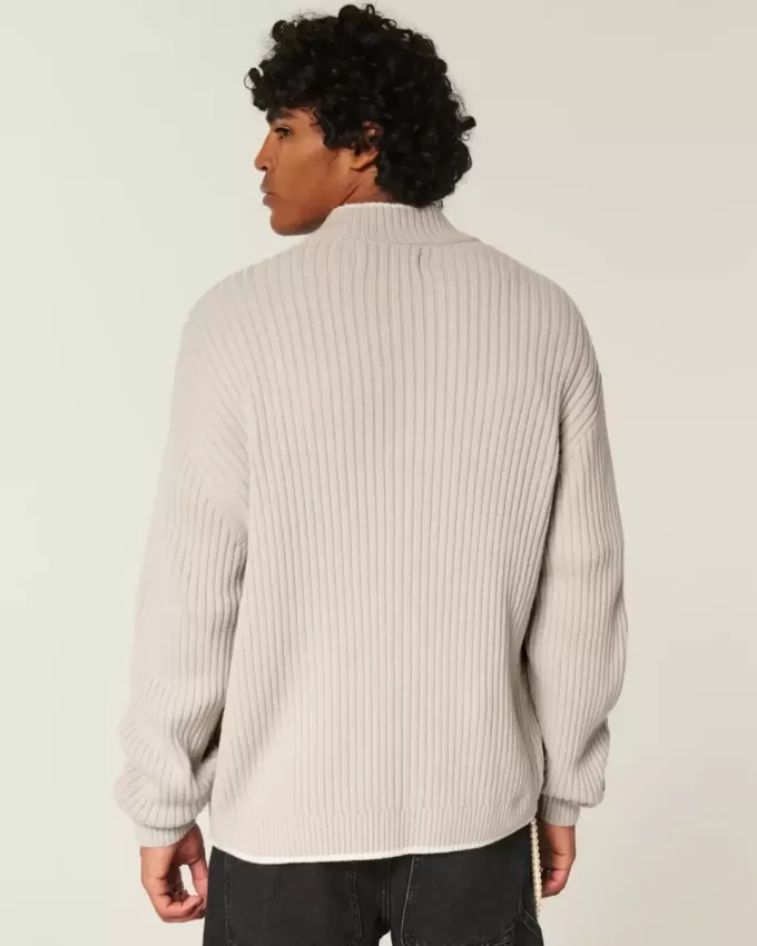 Relaxed Number Graphic Zip-Up Sweater