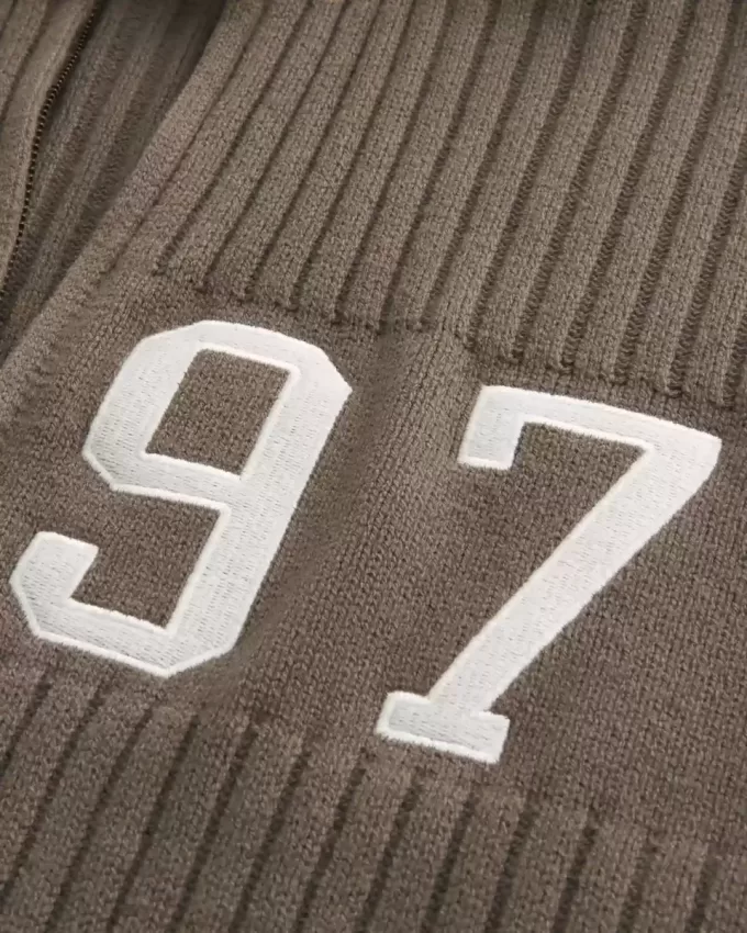 Relaxed Number Graphic Zip-Up Sweater