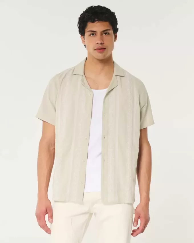 Relaxed Short-Sleeve Embroidered Pattern Shirt