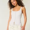 Ribbed Button-Through Square-Neck Tank