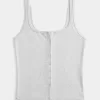 Ribbed Button-Through Square-Neck Tank