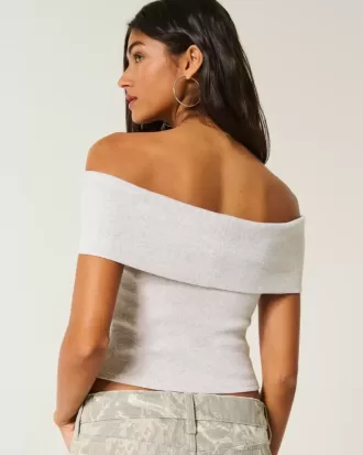 Ribbed Off-the-Shoulder Foldover Top
