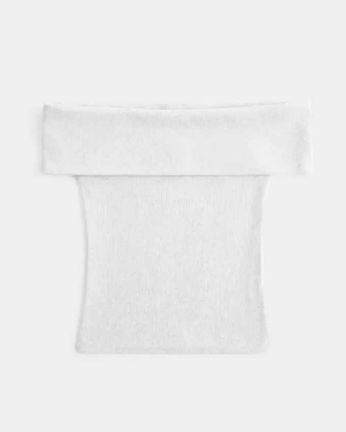 Ribbed Off-the-Shoulder Foldover Top