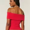 Ribbed Off-the-Shoulder Foldover Top