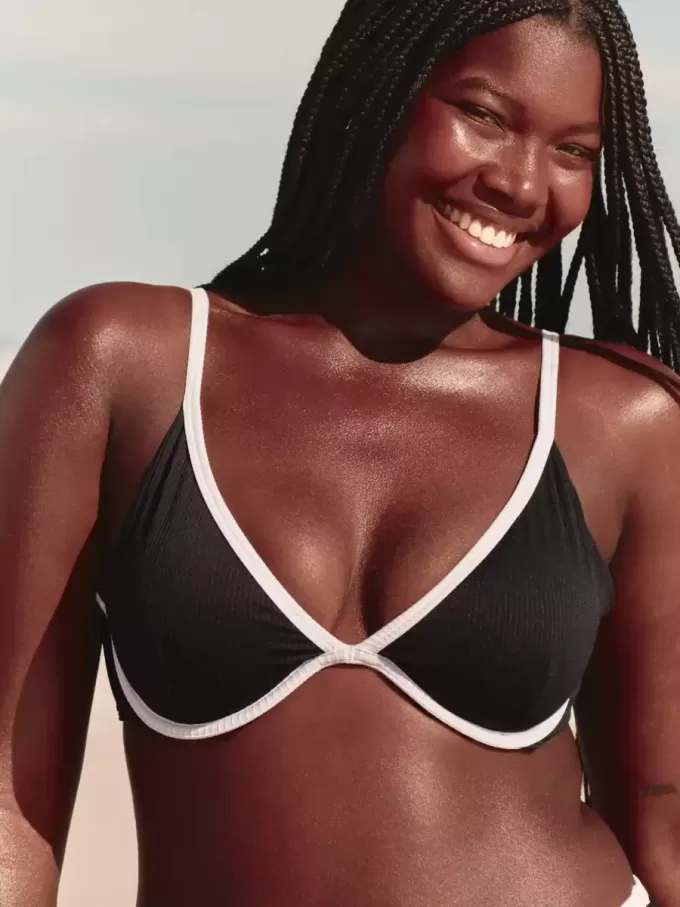 Ribbed Plunge Underwire Bikini Top