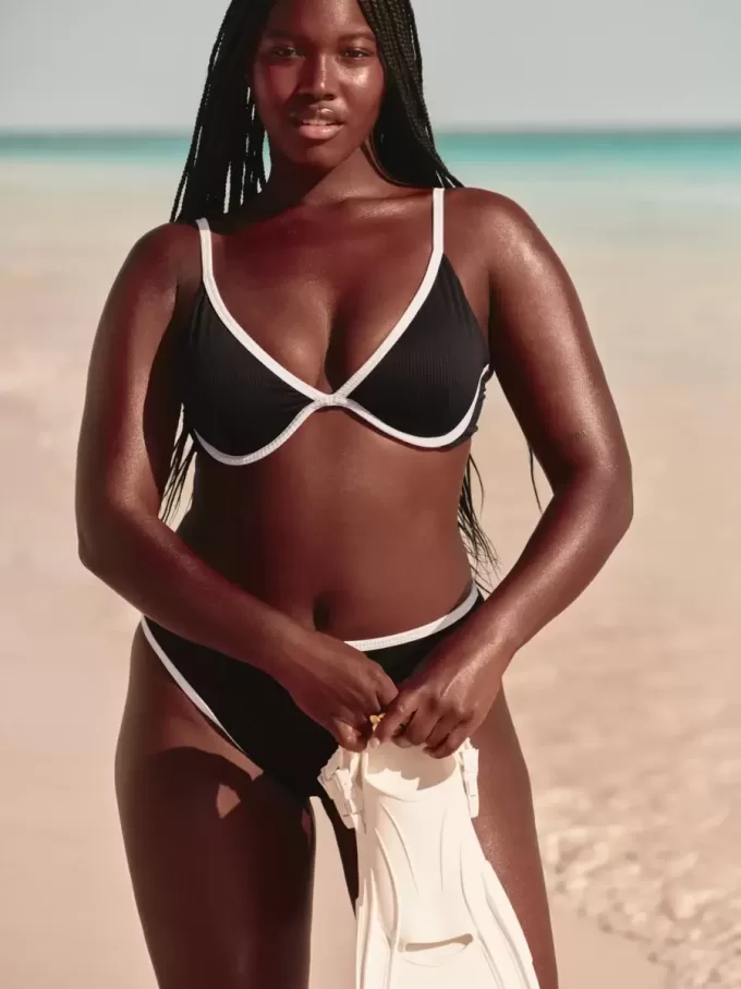 Ribbed Plunge Underwire Bikini Top