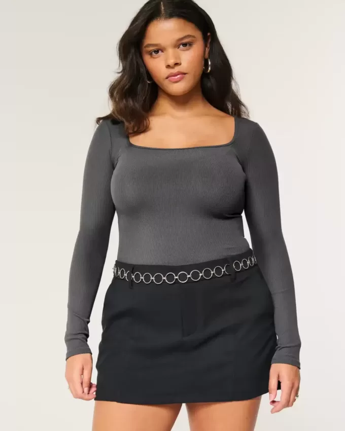 Ribbed Seamless Fabric Square-Neck Bodysuit