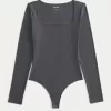 Ribbed Seamless Fabric Square-Neck Bodysuit