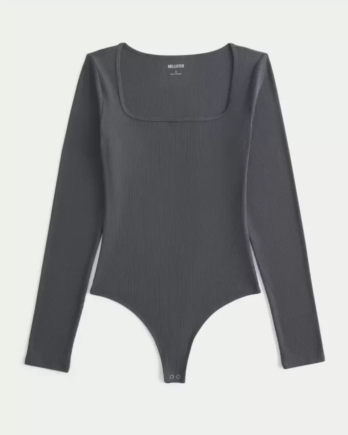 Ribbed Seamless Fabric Square-Neck Bodysuit