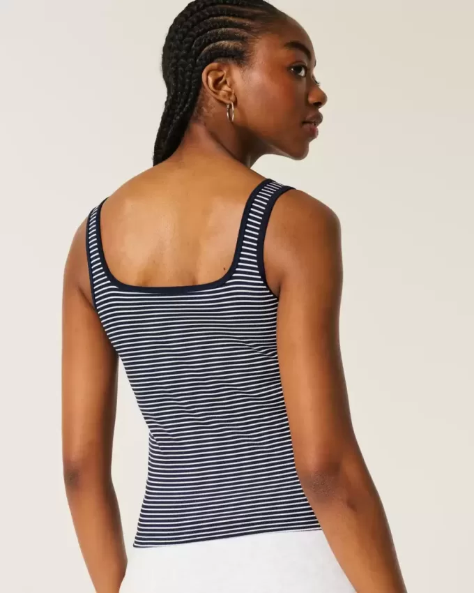 Ribbed Seamless Fabric Square-Neck Tank