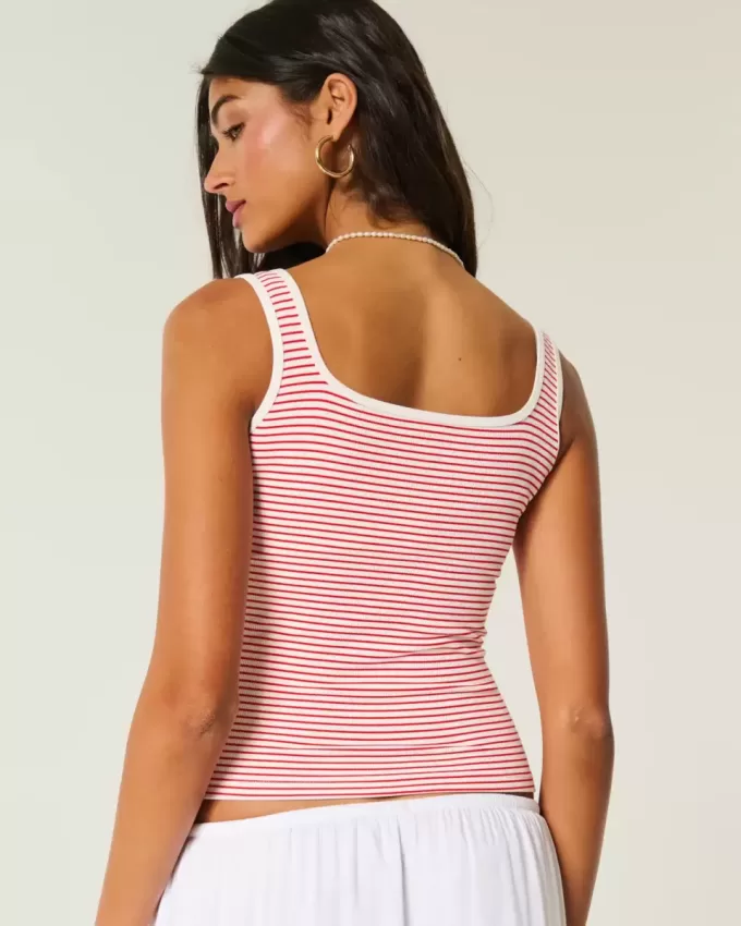 Ribbed Seamless Fabric Square-Neck Tank