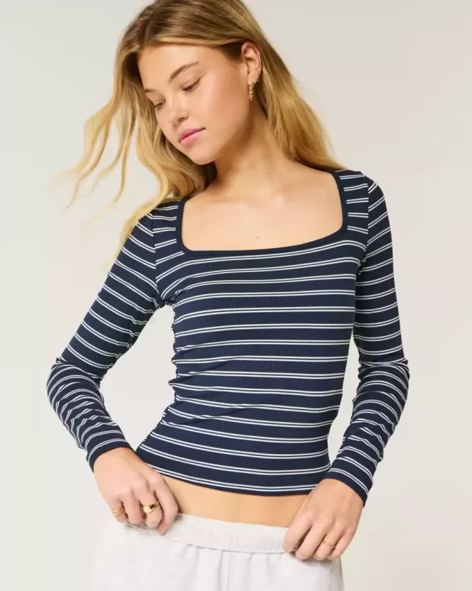 Ribbed Seamless Fabric Square-Neck Top