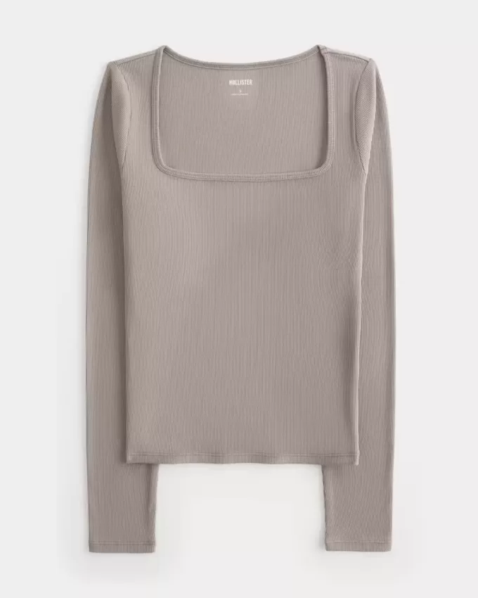 Ribbed Seamless Fabric Square-Neck Top
