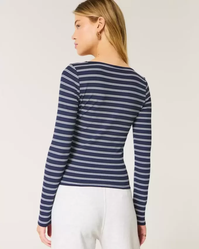 Ribbed Seamless Fabric Square-Neck Top