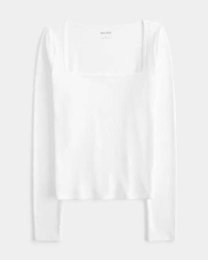 Ribbed Seamless Fabric Square-Neck Top