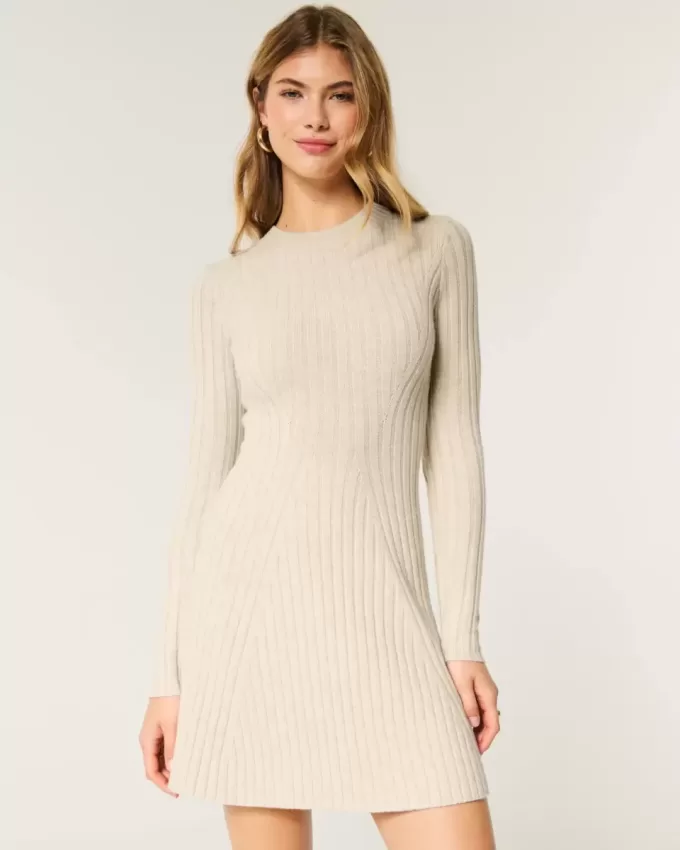 Ribbed Skater Mini Sweater Dress