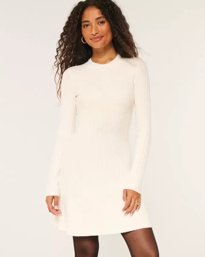Ribbed Skater Mini Sweater Dress