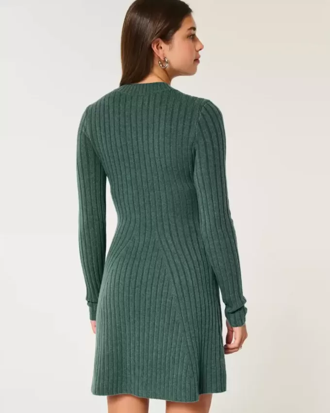 Ribbed Skater Mini Sweater Dress