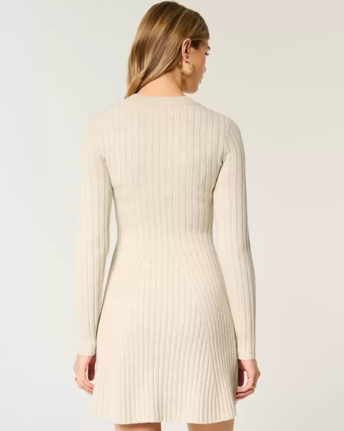 Ribbed Skater Mini Sweater Dress