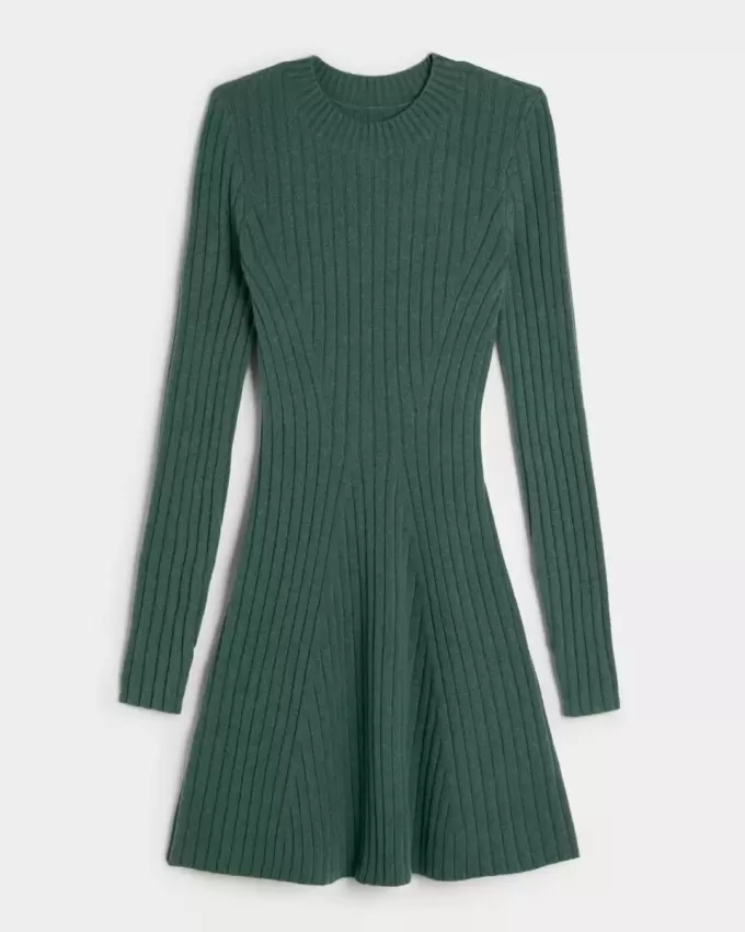 Ribbed Skater Mini Sweater Dress
