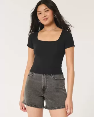 Ribbed Square-Neck Baby Tee