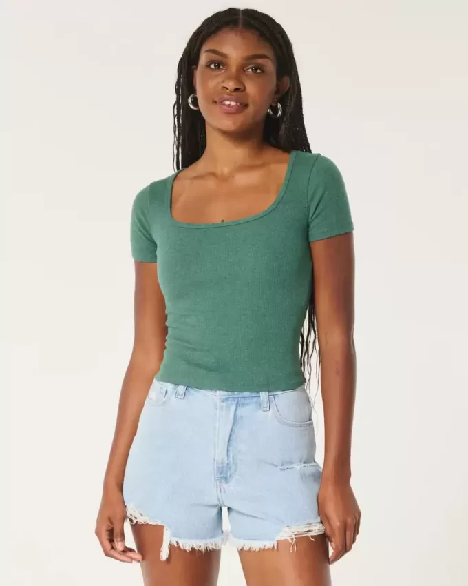 Ribbed Square-Neck Baby Tee