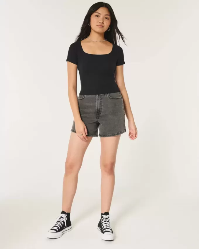 Ribbed Square-Neck Baby Tee