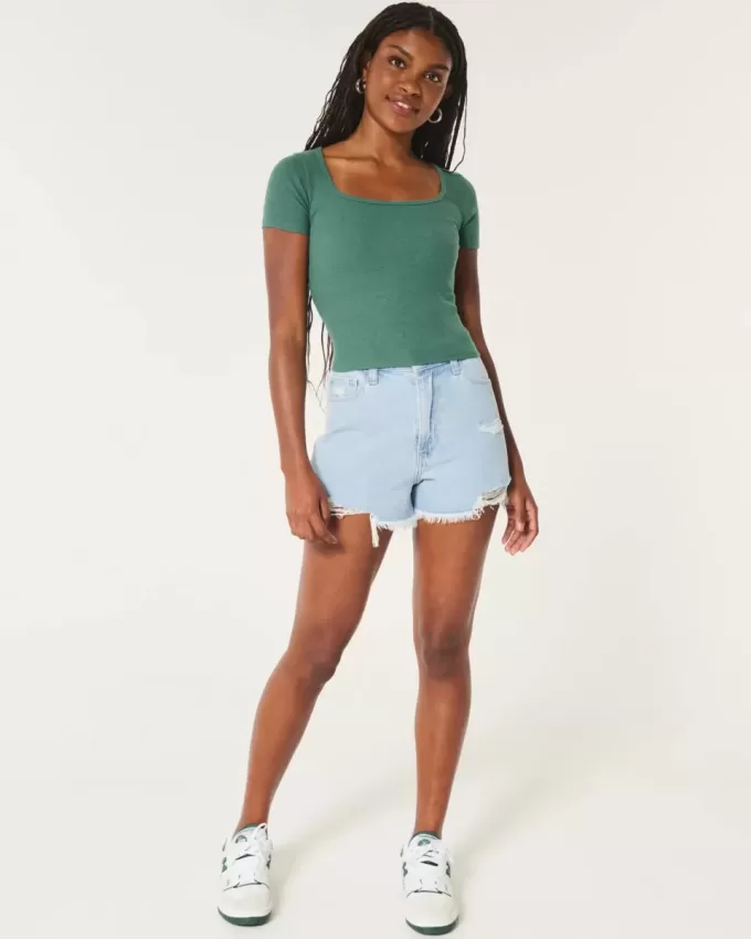 Ribbed Square-Neck Baby Tee