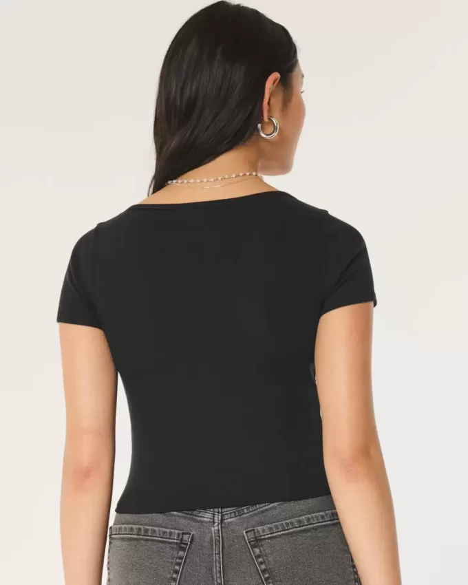 Ribbed Square-Neck Baby Tee