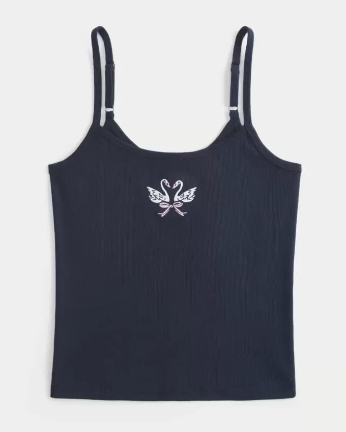 Ribbed Swan Graphic Cami