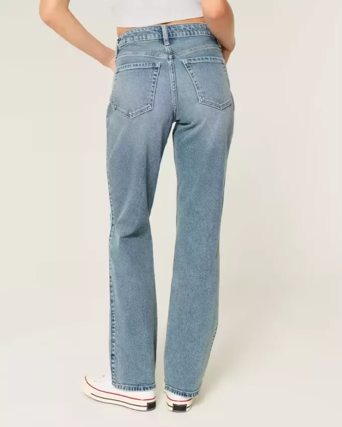 Ripped Medium Wash High-Rise Straight Jeans