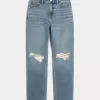 Ripped Medium Wash High-Rise Straight Jeans