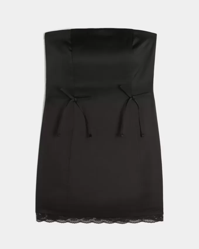 Satin Strapless Bow Bodycon Dress