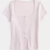 Short-Sleeve Button-Through Pointelle Top