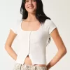 Short-Sleeve Button-Through Pointelle Top