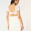 Short-Sleeve Crochet-Style Twist Back Mini Dress