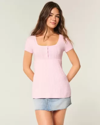 Short-Sleeve Henley Babydoll Top