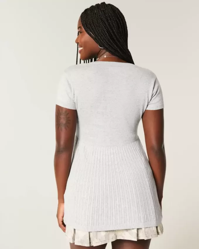 Short-Sleeve Henley Babydoll Top