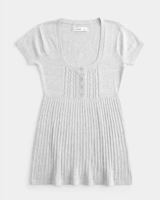 Short-Sleeve Henley Babydoll Top