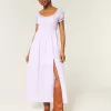 Short-Sleeve Open-Back Maxi Dress