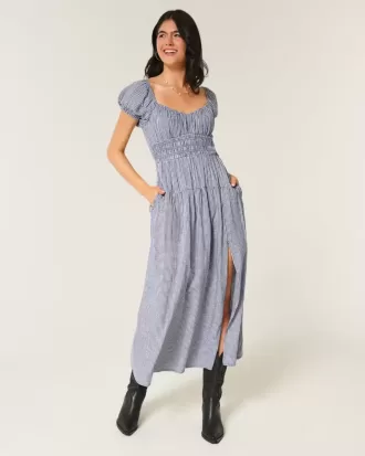 Short-Sleeve Open-Back Maxi Dress