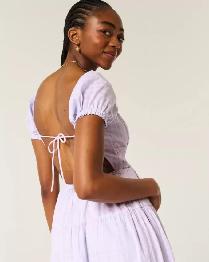 Short-Sleeve Open-Back Maxi Dress