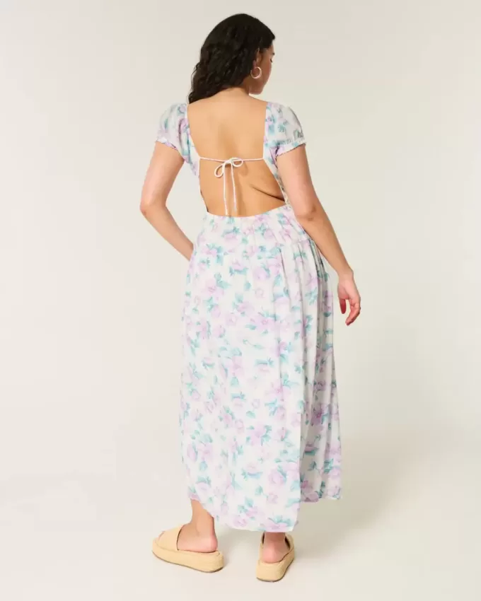 Short-Sleeve Open-Back Maxi Dress