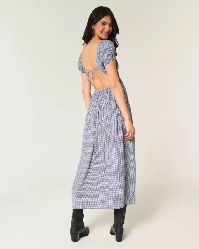 Short-Sleeve Open-Back Maxi Dress