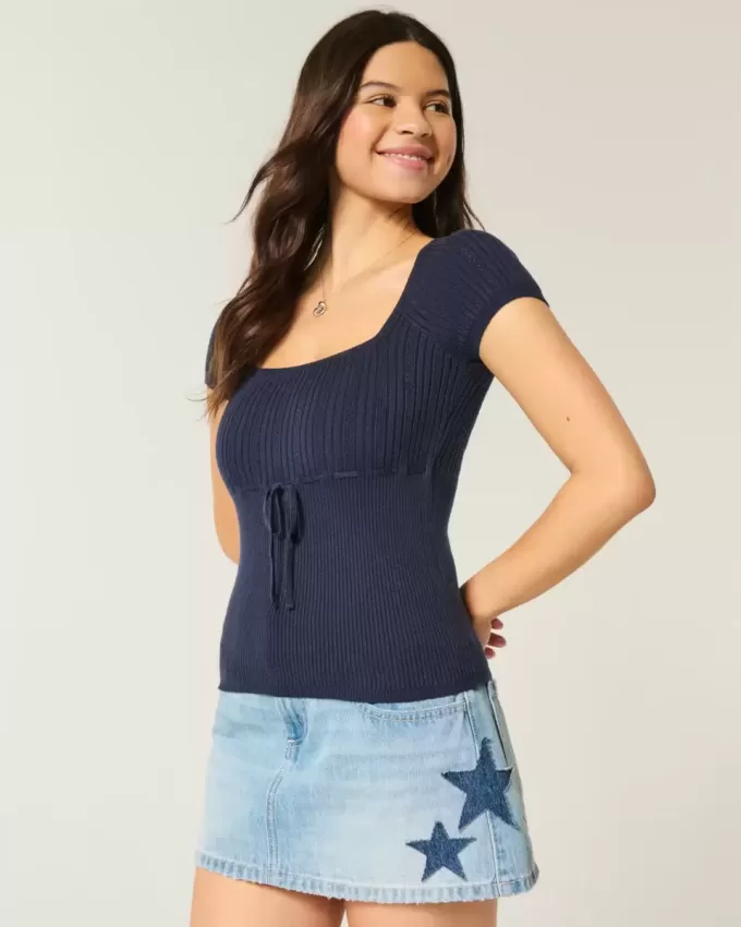 Short-Sleeve Square Neck Sweater