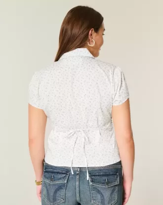 Short-Sleeve Stretch Poplin Button-Through Shirt