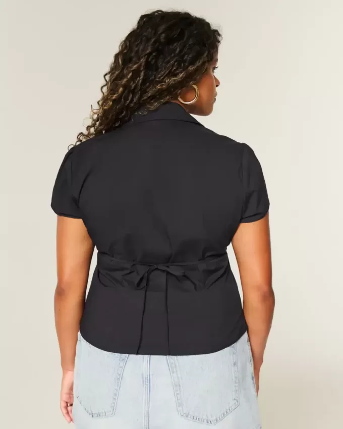 Short-Sleeve Stretch Poplin Button-Through Shirt