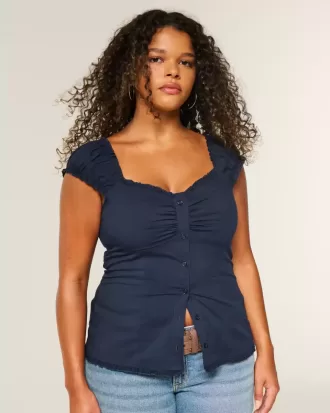 Short-Sleeve Stretch Poplin Top